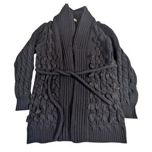 Domenico Vacca 100% Cashmere Silk Applique Belted Cardigan Sweater Black Italy M
